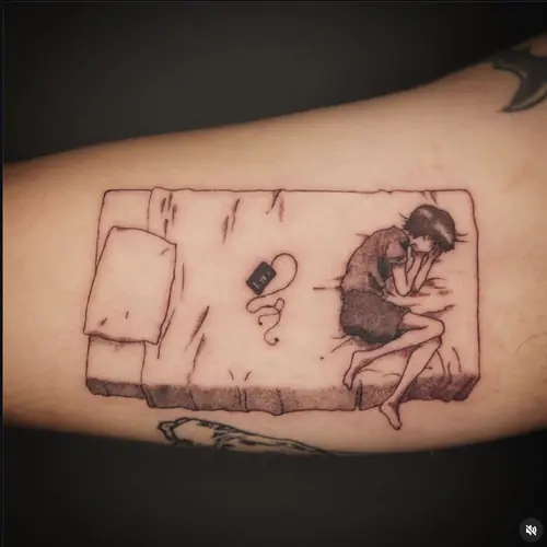 Red-line manga panel tattoo by Maiku — WA Tattoo Las Vegas